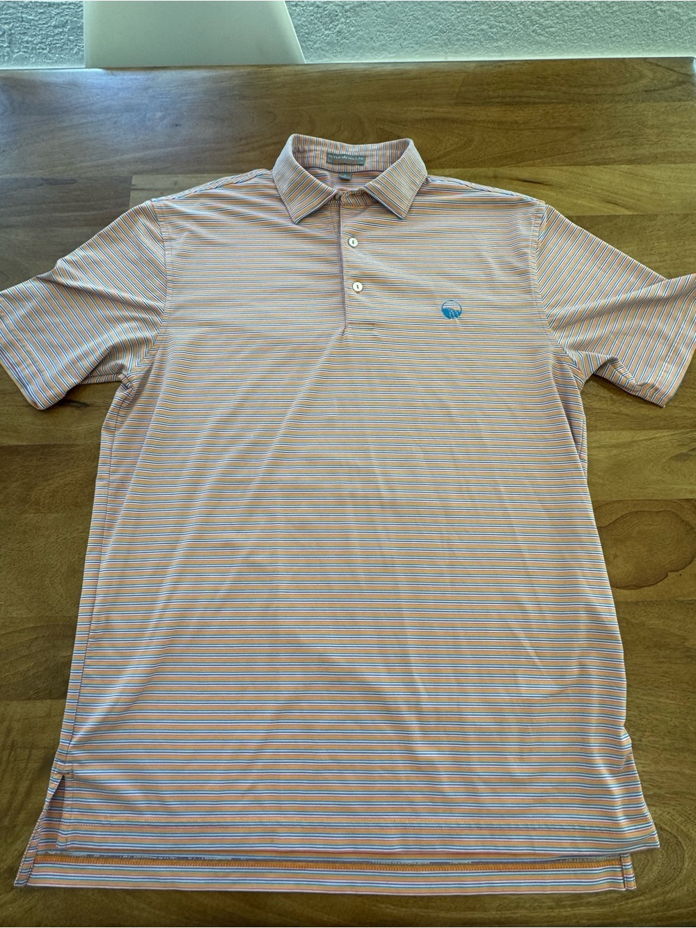 Peter Millar Men's Coral and White Striped Performance Polo